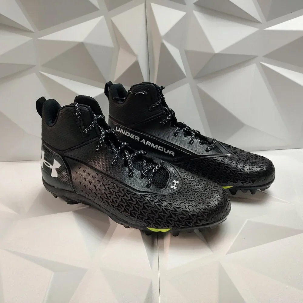 Under Armour Mens Football Cleat 16 Black White Shoe Lacrosse High Molded - Picture 6 of 14